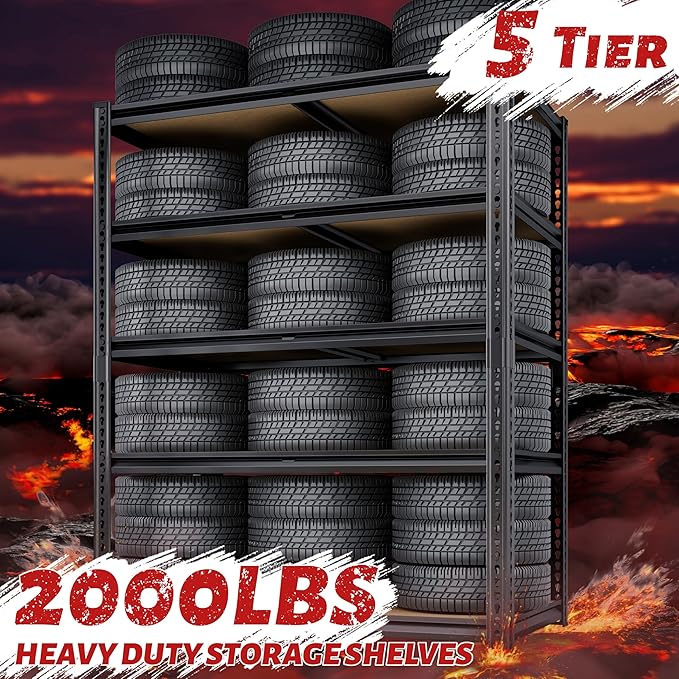 72"H Storage Shelves heavy duty, 2000LBS Garage Shelving, 5 Tier Metal S...