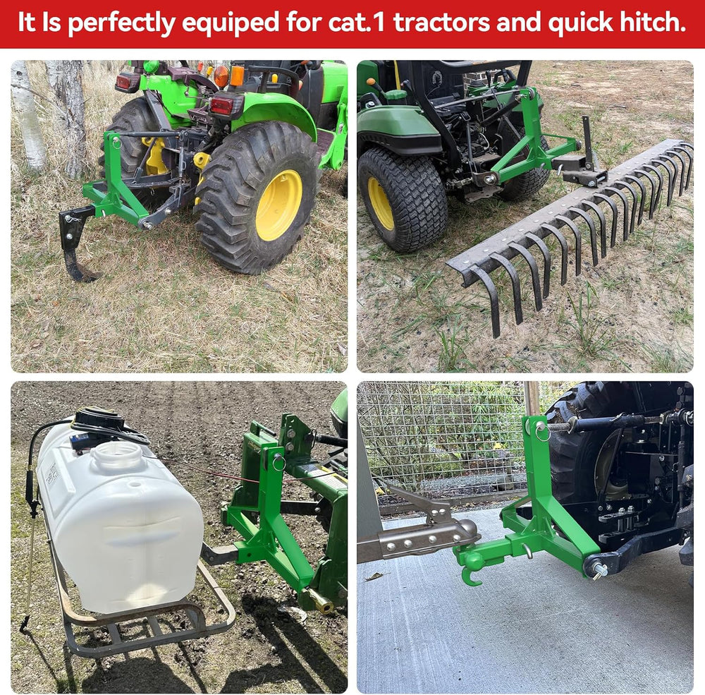 3 Point Trailer Hitch with 2' Receiver&Ball Hitch for Cat.1 Tractors ...