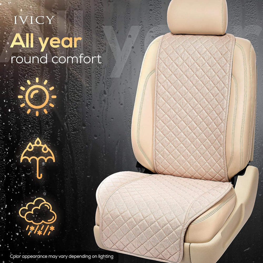 IVICY Faux Linen Front Car Seat Cover, Seat Protector, 1 Unit, Light Beige
