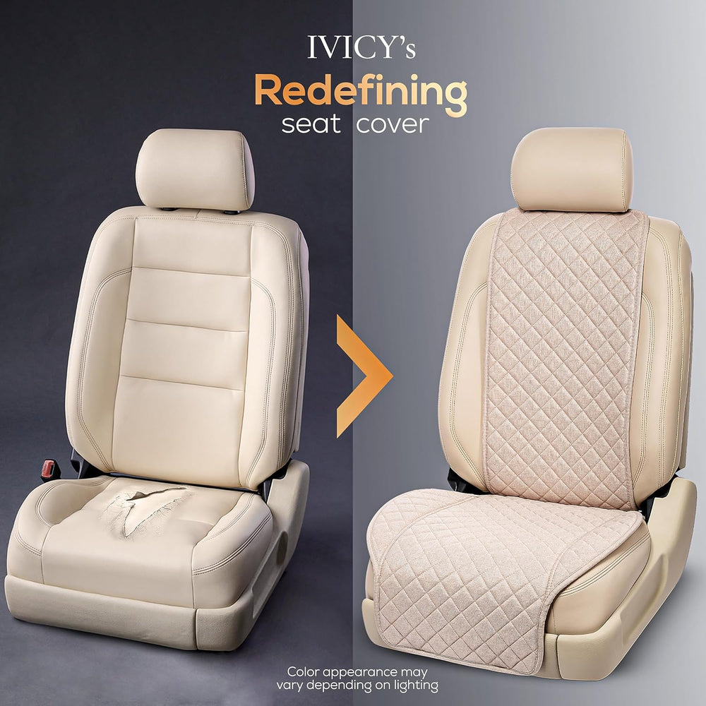 IVICY Faux Linen Front Car Seat Cover, Seat Protector, 1 Unit, Light Beige