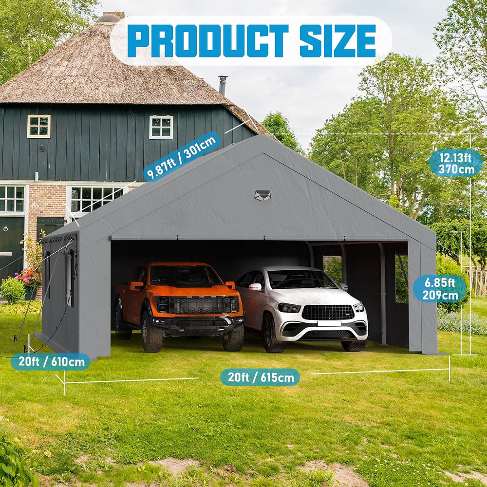 20x20 Heavy Duty Carport, Portable Garage with Doors & Windows