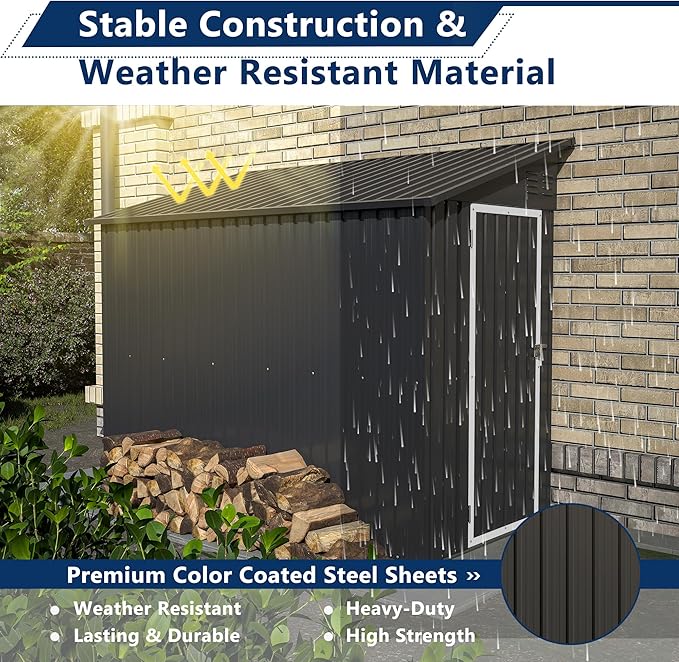 Shed Lean to Storage Shed, Outdoor 4' x 8' Metal Wall Side Storage Sh...