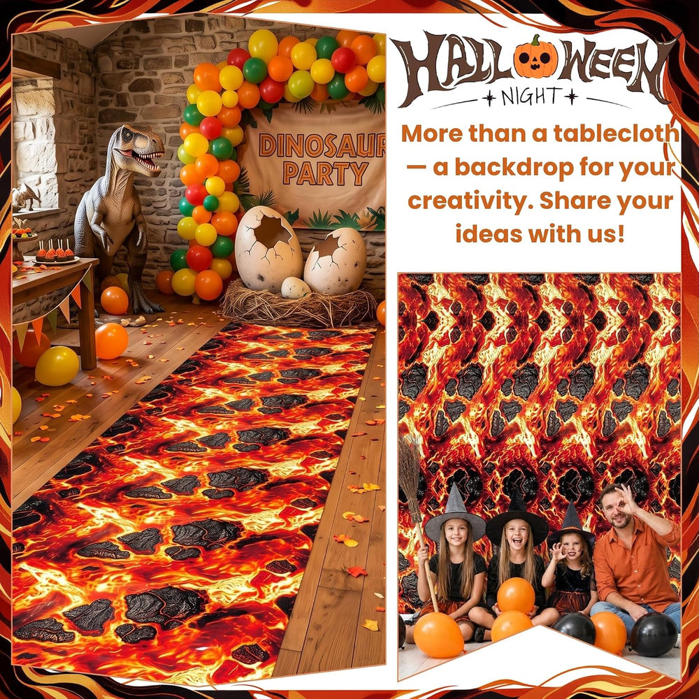 100FT x 54IN Halloween Lava Plastic Tablecloth Roll with Slide Cutter Box