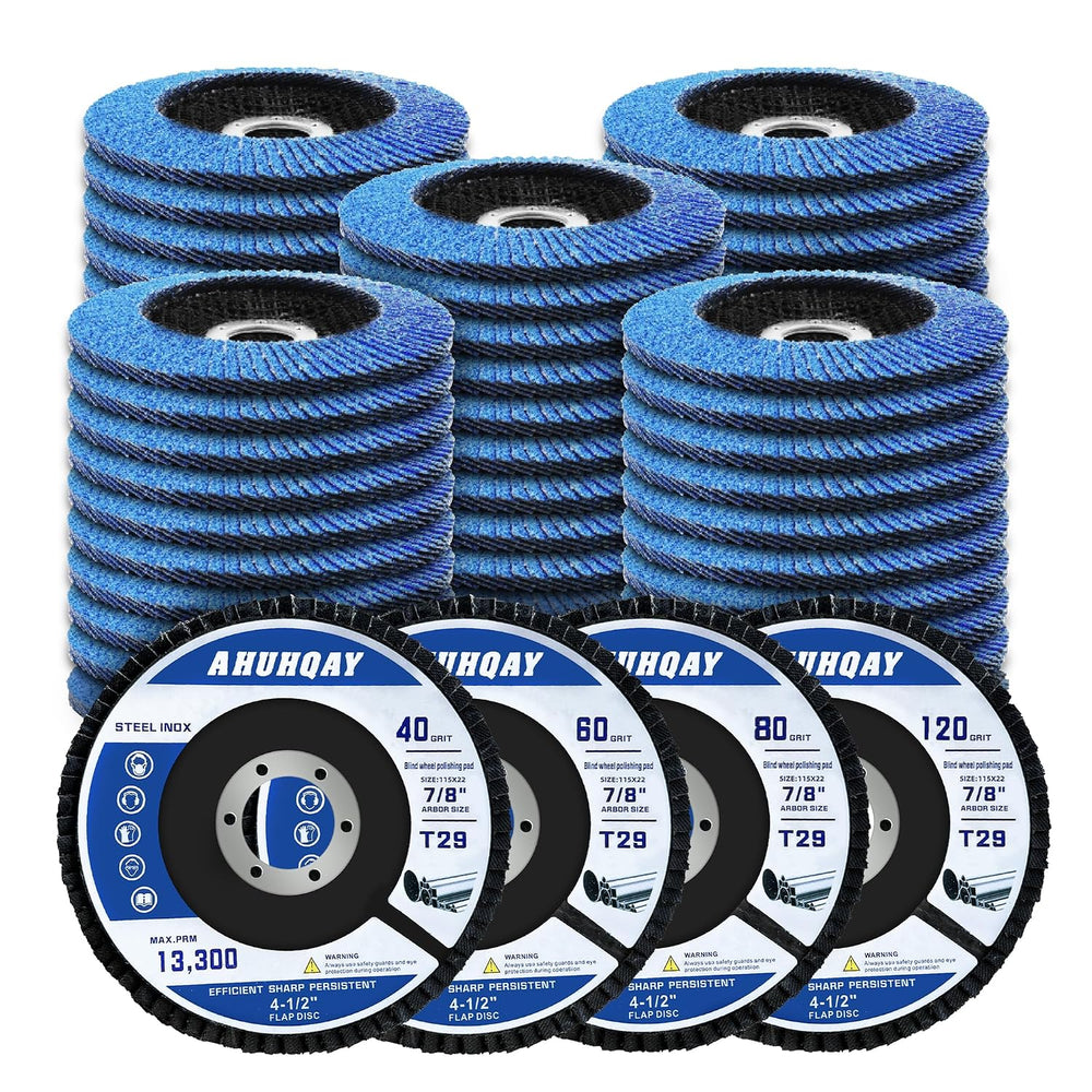 50 Pack Flap Discs 4 1/2" for Angle Grinder, 40/60/80/120 Grit, T29 Flap...