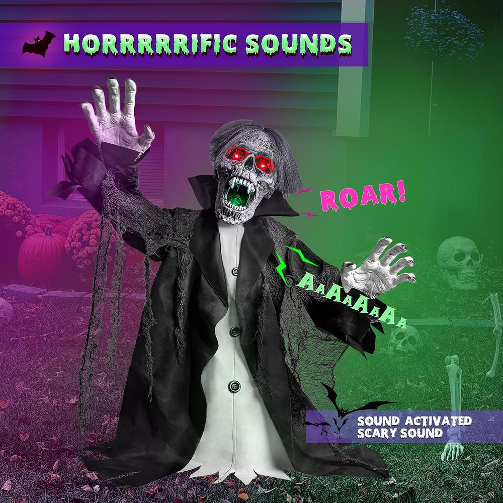 Halloween Animatronic Zombie Groundbreaker Decoration, 2.3 FT Motion & So...