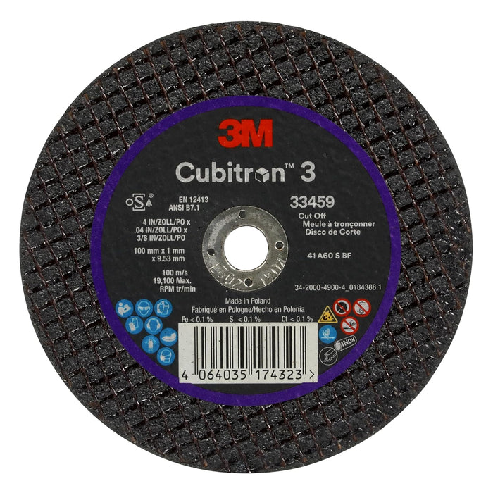 3M Cubitron 3 Cut-Off Wheel 33459, 4 in x 0.04 in x 3/8 in, Long Lasting Performance, High Cut Rate, for Automotive Cutting and Splicing, Collision Repair, 5 Wheels