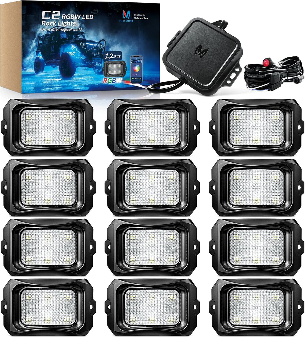 MICTUNING C2 Curved RGBW LED Rock Lights - 12 Pods Underglow Multicolor Neon ...