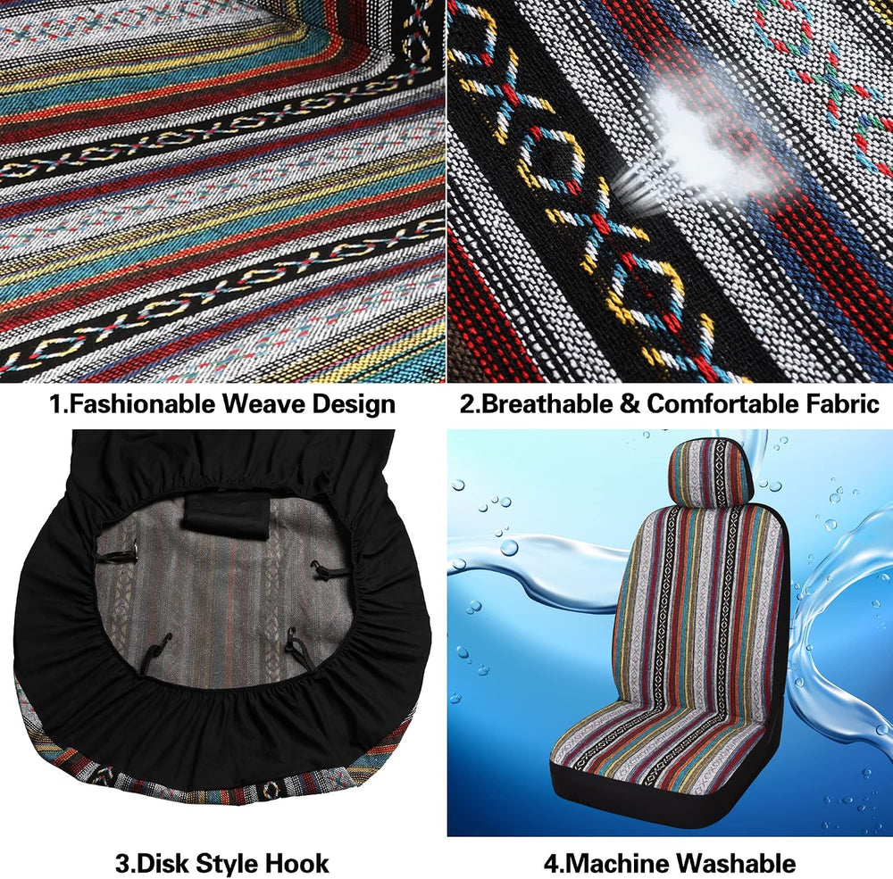 HAIYAOTIMES Baja Saddle Blanket Car Seat Covers Full Set with Seat Belt Pads,...