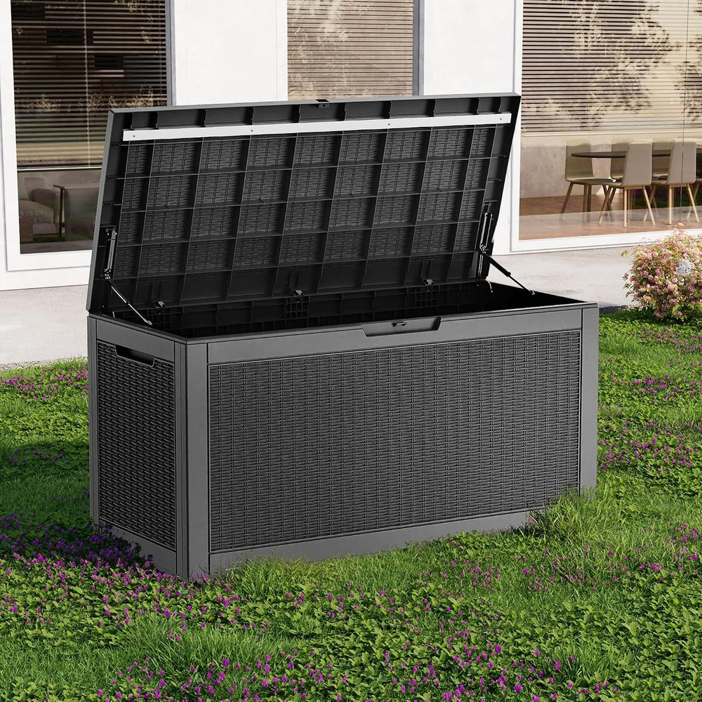 EasyUp 120 Gal Deck Box Waterproof Outdoor Storage Box Black