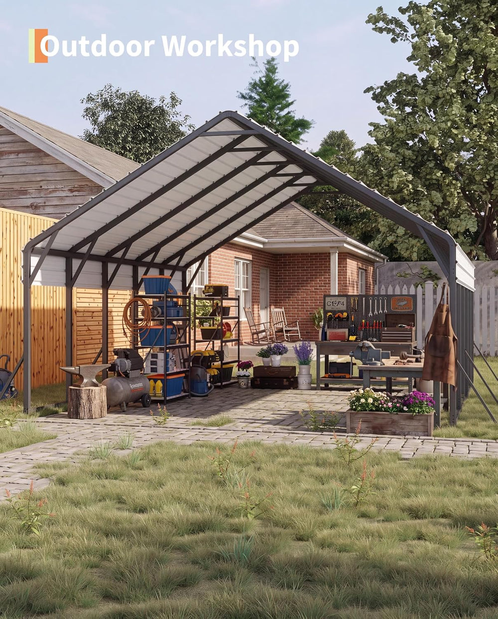 GarveeLife 20'x25'x13' Metal Carport for 2 Cars, White