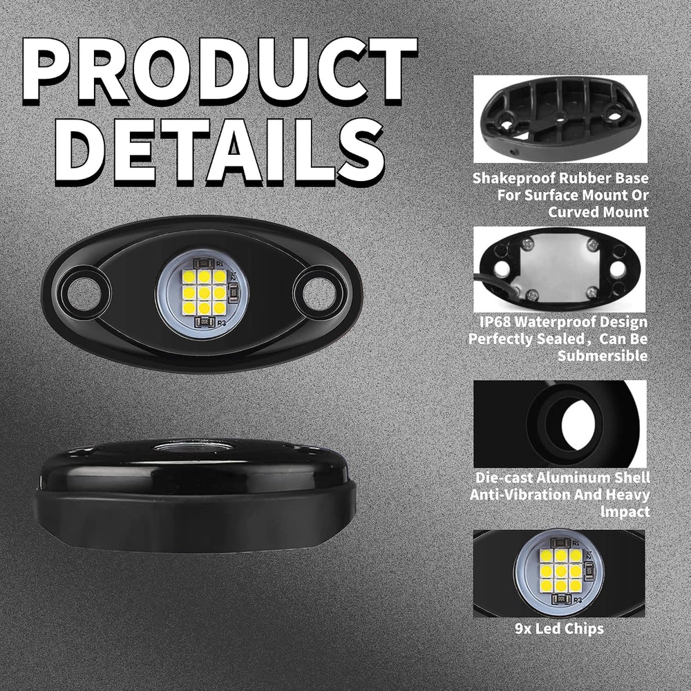 24 Pods White Led Rock Lights，Automotive General Under Body Neon Glow Led Pur...