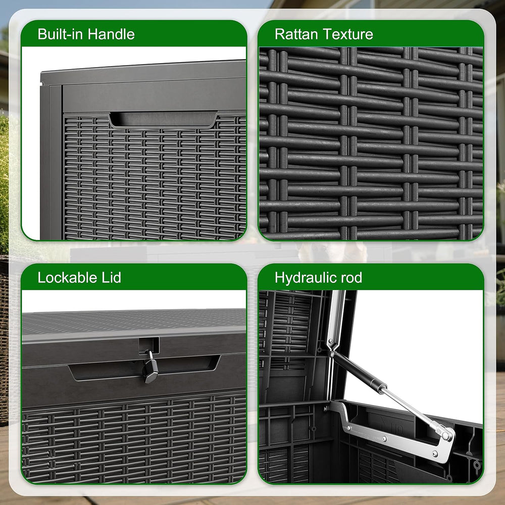 120 Gallon Outdoor Deck Box, Lockable Waterproof Outdoor Storage Boxes For Ga...