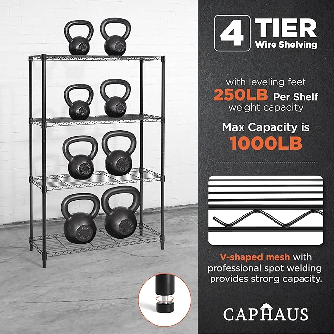 CAPHAUS 4-Tier Adjustable Height Wire Shelving Unit, Wire Rack Shelving