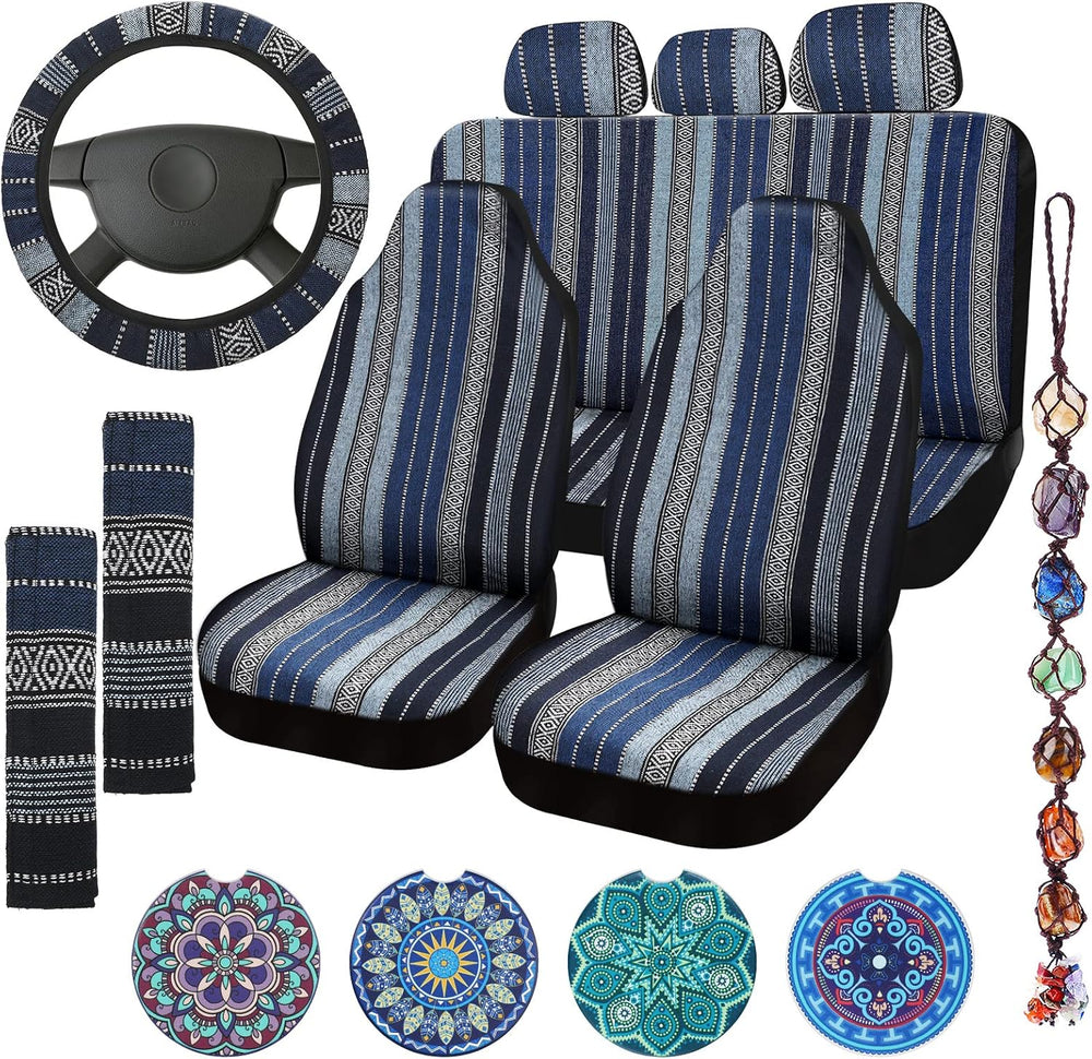 Frienda 14 Pcs Baja Saddle Blanket Car Seat Covers Full Set, Retro Style