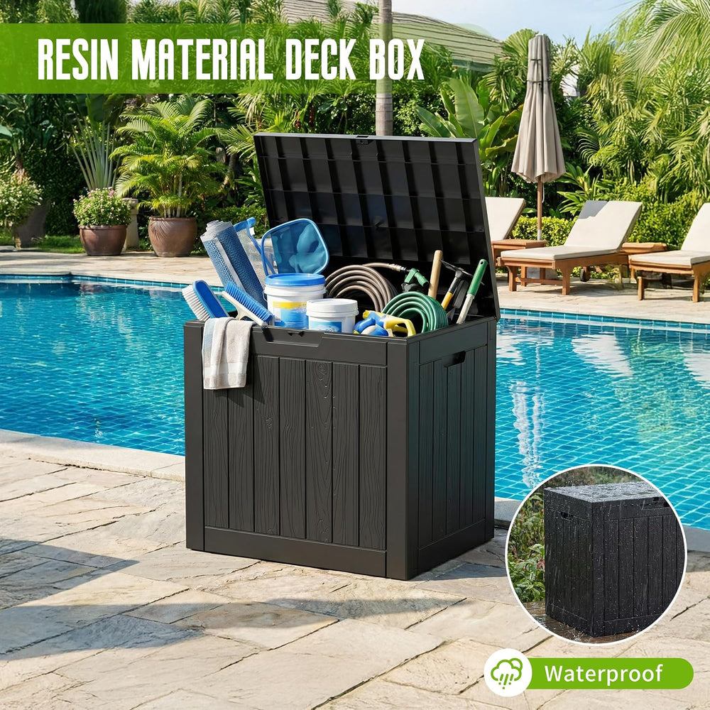 DRATO 35 Gallon Outdoor Storage Box Waterproof, Resin Small Deck Box, Black