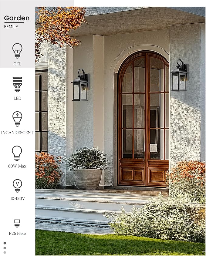 FEMILA Dusk to Dawn Outdoor Wall Sconce, Front Porch Light Fixtures Wall Mount