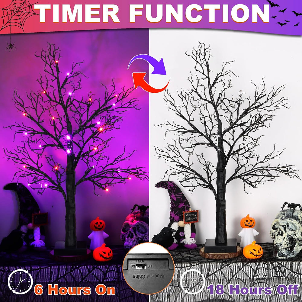 2 Pack 24 Inch Spooky Black Halloween Tree Decorations for Indoor Home Table,...