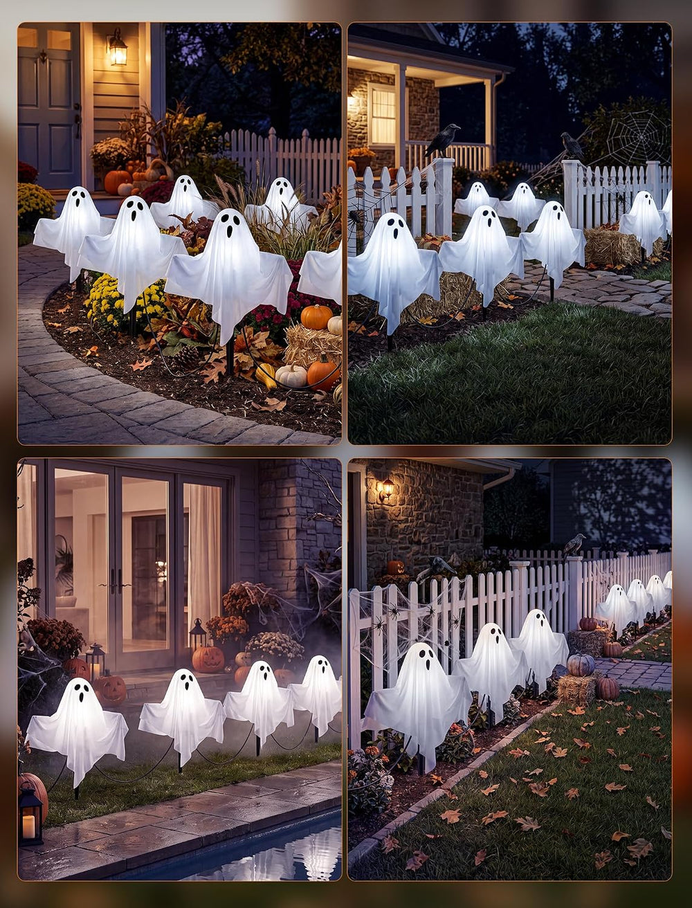11.5FT Halloween Ghost Pathway Lights Outdoor, 4 Pack LED Lawn Stake Lights