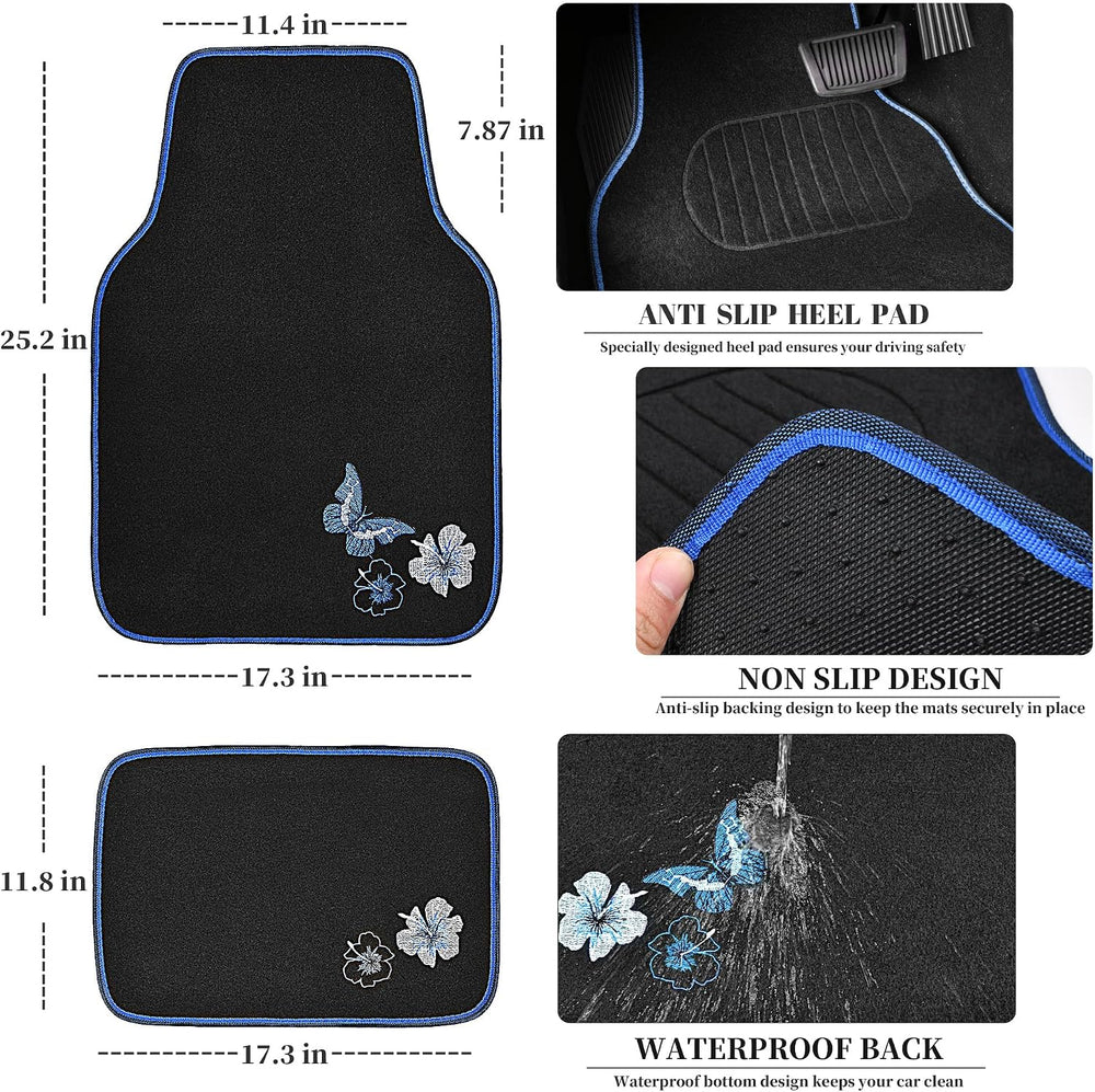 CAR PASS Blue Butterfly Car Seat Covers Full Set, Embroidered Flower Waterpro...