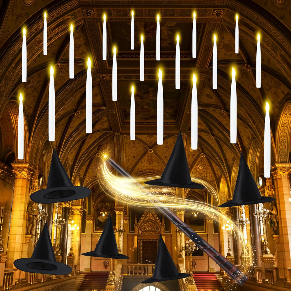 JOYIN 20Pcs Halloween Floating Candles and Witch Hat Light Up with Wand Remot...