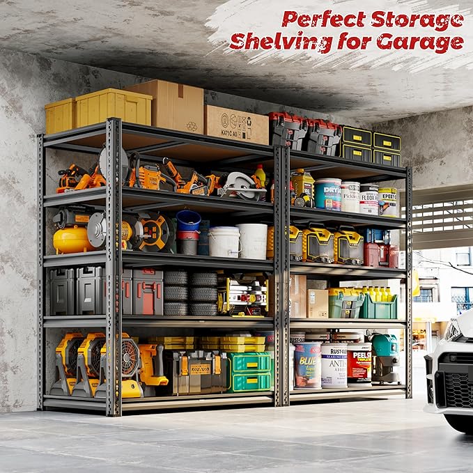 72"H Storage Shelves heavy duty, 2000LBS Garage Shelving, 5 Tier Metal S...