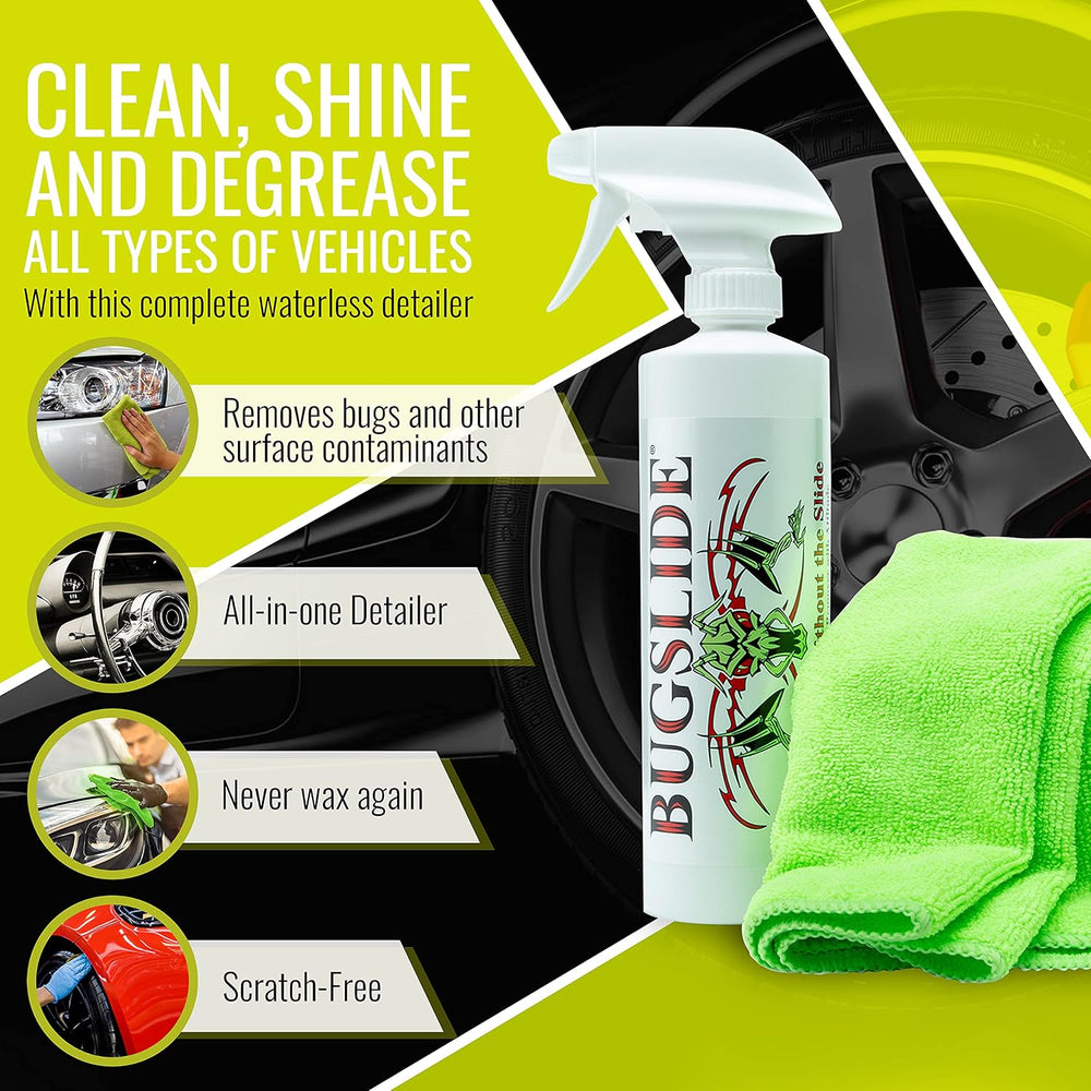 BugSlide 16 Oz Shop Kit Cleaner & Polisher with Microfiber Towel, Waterless