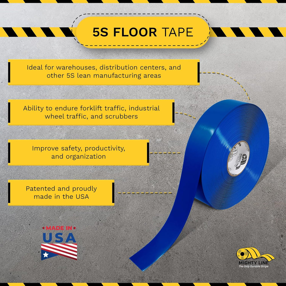 Mighty Line Solid Floor Marking Tape, 2 inch, 100' Roll, Blue