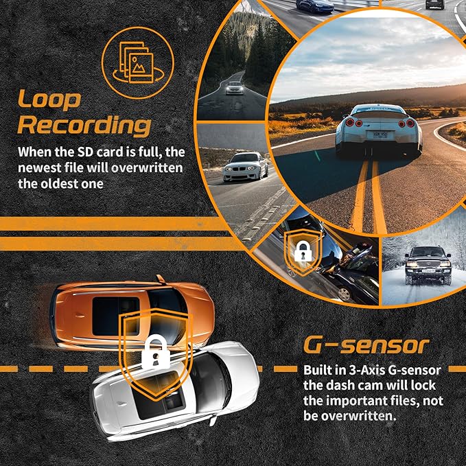 iiwey T1-pro Dash Cam Front and Rear Inside 3 Channel 1080P, Adjustable Lens
