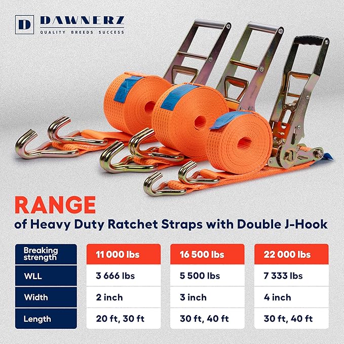 Ratchet Straps with Double J Hook 4 inch X 40 ft