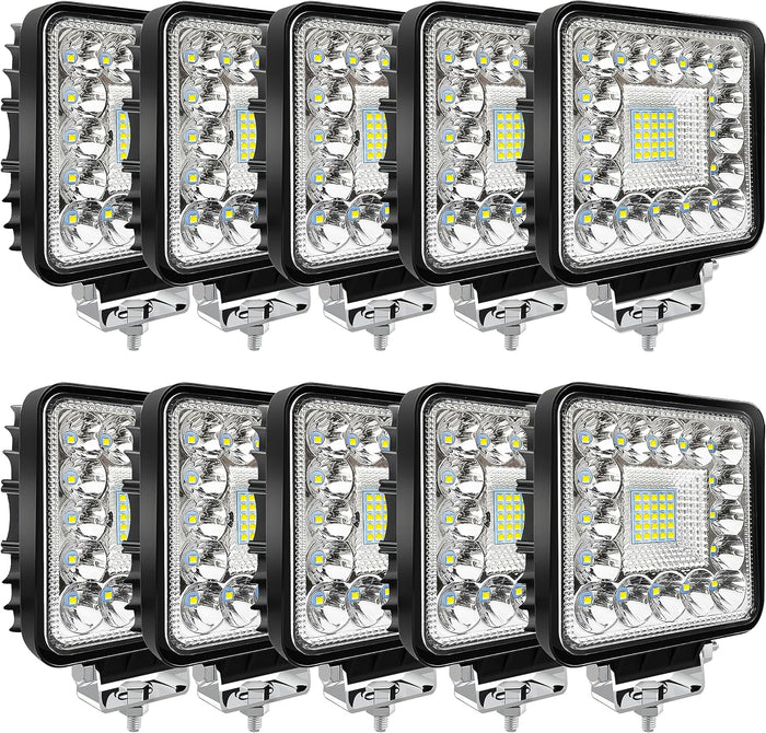 LED Tractor Work Lights, Off Road LED Pod Lights 4 Inch 240W 20000lm 12V 24V Cube Light Square for Service Tow Truck ATV UTV RV RZR Boat Pickup Golf Cart Snow Blower Zero Turn Lawn Mower, 10Pack