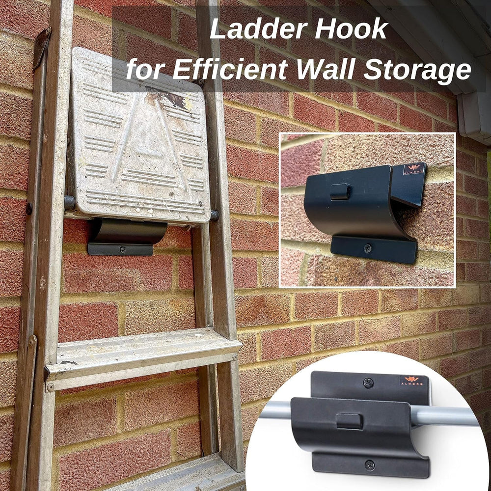 Ladder Hanger Set of 2 for Garage Wall - Black Heavy Duty Utility Hook
