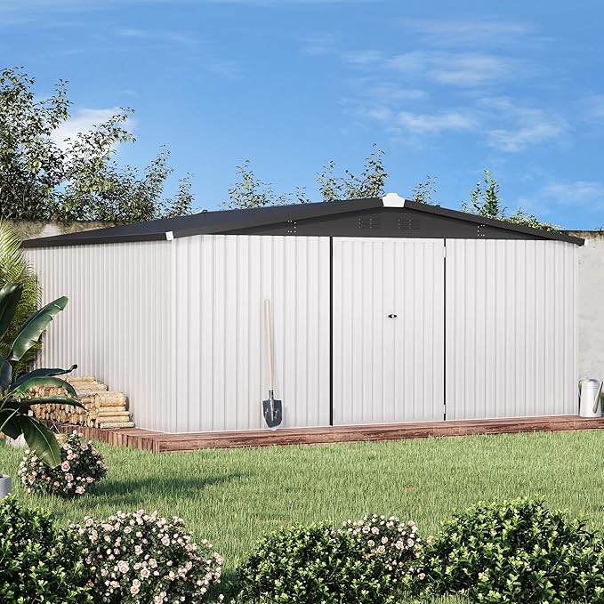 AECOJOY 14' x 12' Outdoor Storage Shed, Large 12x14 Metal Sheds &...
