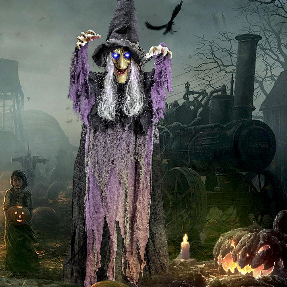 JOYIN 72” Halloween Hanging Witch Decorations Outdoor, Flying Talking Ghost D...