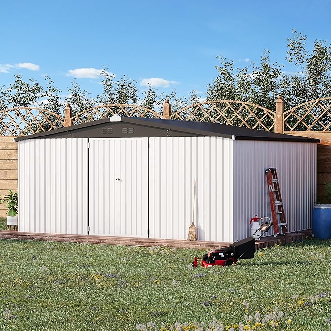 AECOJOY 14' x 12' Outdoor Storage Shed, Large 12x14 Metal Sheds &...