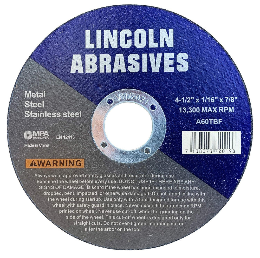 100 Pc 4.5" x 1/16" x 7/8" Cut-Off Wheels Lincoln Abrasives Me...