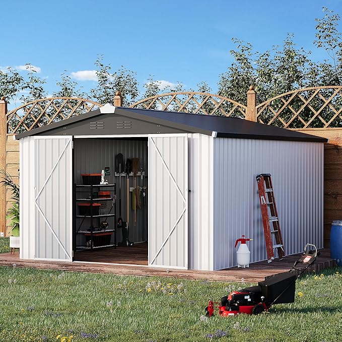 U-MAX 10x14 Shed, 14x10 Metal Outdoor Storage Shed, Large Outside Storage